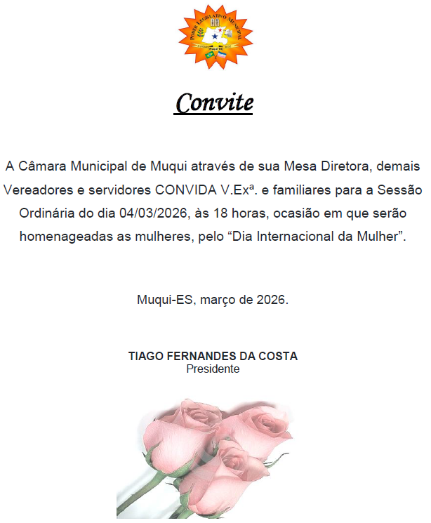 Convite! Sessão Ordinária e Homenagem ao 