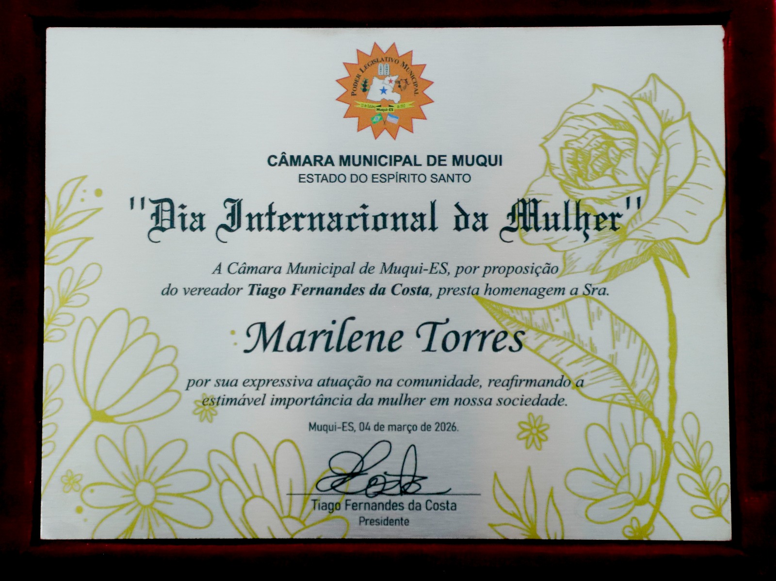 Vereadores Homenageiam Mulheres Muquienses em alusão ao "Dia Internacional da Mulher 2026"